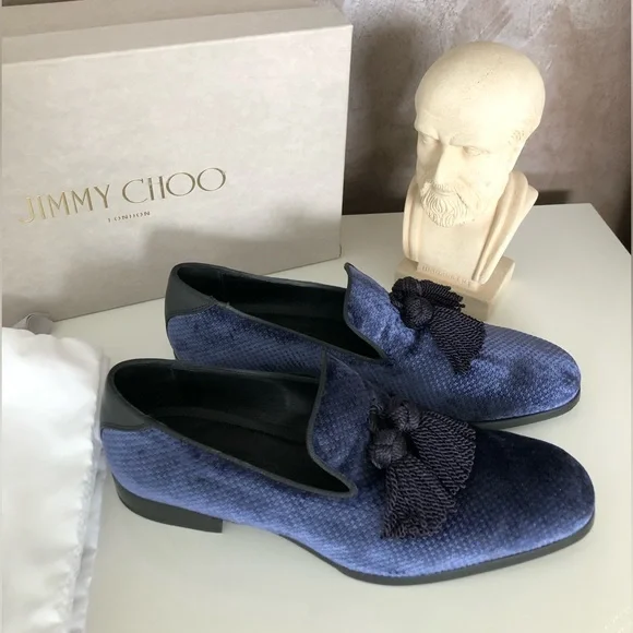 Jimmy Choo Tassle Foxley Velvet Loafers Jimmy Choo Blue/Charcoal Suede Foxley Tassel Loafers | eBay main image 3